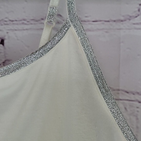 SO Ivory tanktop with silver trim/straps. Size 10 Girls. NWT - Picture 3 of 7